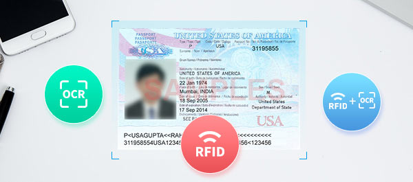 Offers three reading modes: OCR recognition via  photo, card reading only, and a combination of photo and card reading.